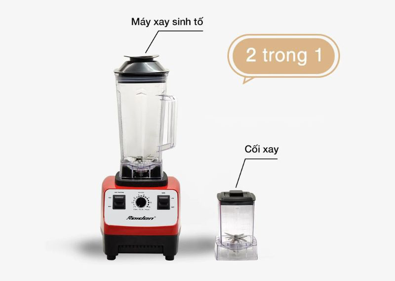 Máy có 2 cối xay, 1 lớn để xay sinh tố, 1 cối nhỏ để xay hạt khô.