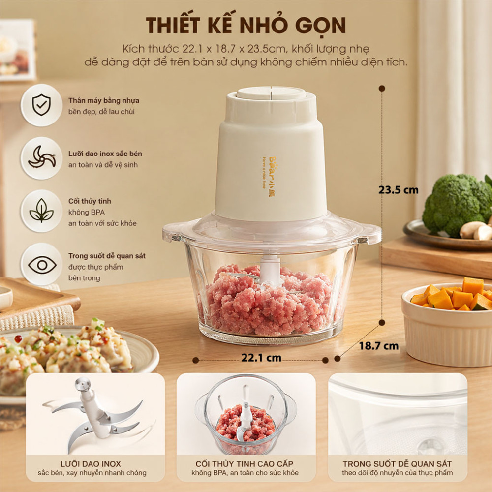 Máy xay thịt Bear 1.8L CH-5H03E33 - Hàng chính hãng