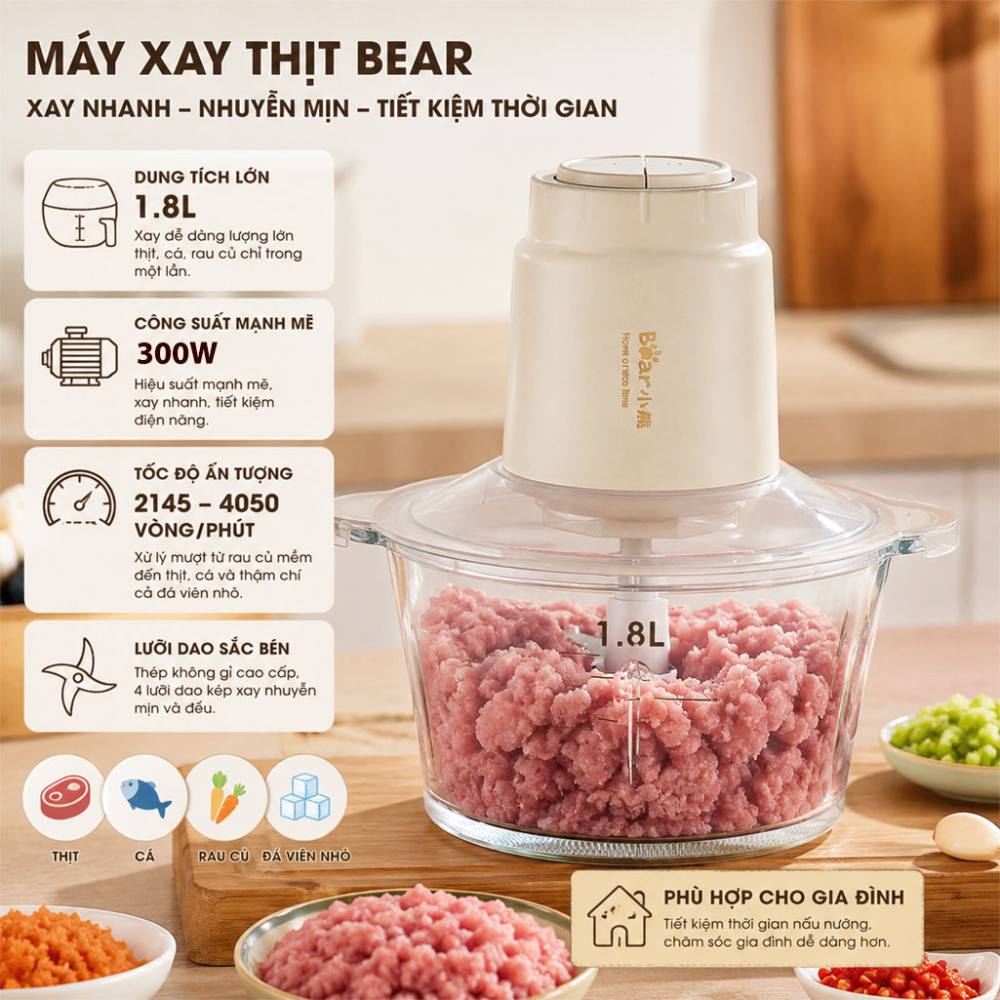 Máy xay thịt Bear 1.8L CH-5H03E33 - Hàng chính hãng