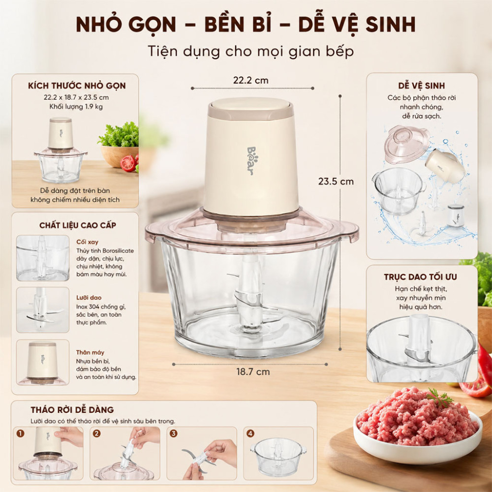 Máy xay thịt Bear CH-5H03P36 1.8L - Hàng chính hãng