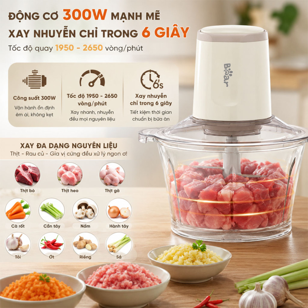 Máy xay thịt Bear CH-5H03P36 1.8L - Hàng chính hãng