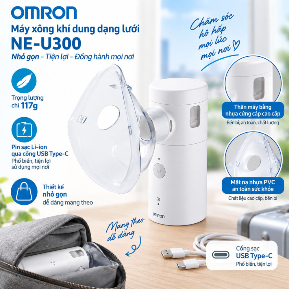 Máy xông khí dung dạng lưới Omron NE-U300 - Hàng chính hãng