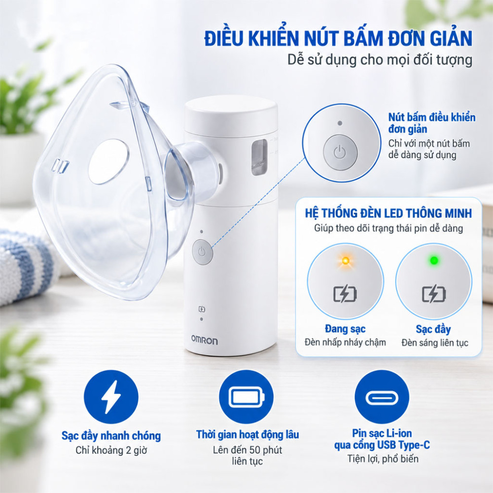 Máy xông khí dung dạng lưới Omron NE-U300 - Hàng chính hãng