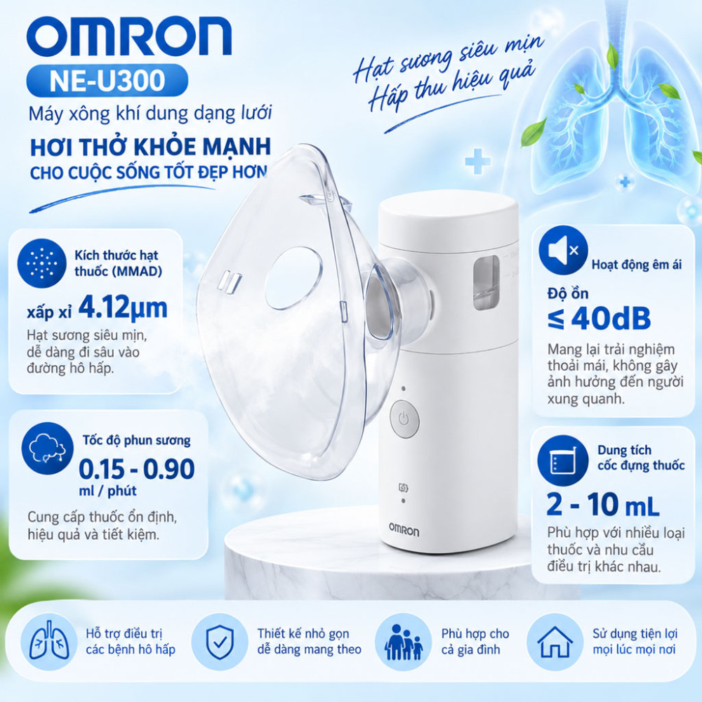 Máy xông khí dung dạng lưới Omron NE-U300 - Hàng chính hãng