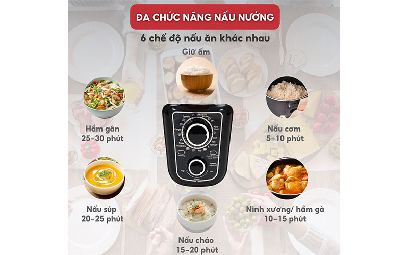 6 chế độ nấu của Nồi áp suất đa năng Hasuka HSK-986