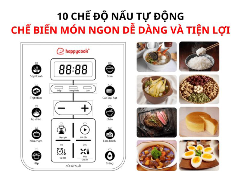 10 chế độ nấu được cài đặt sẵn, tiệ lợi cho việc nấu nướng