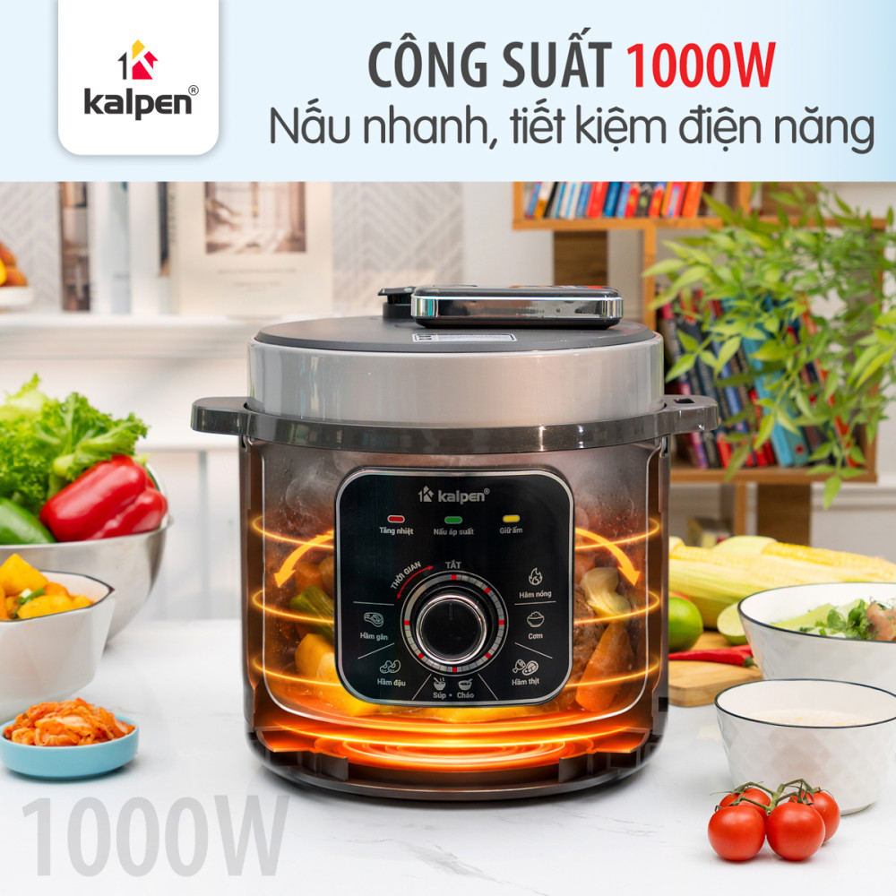 Nồi áp suất điện lòng nồi inox 304 Kalpen P8 6L - Hàng chính hãng