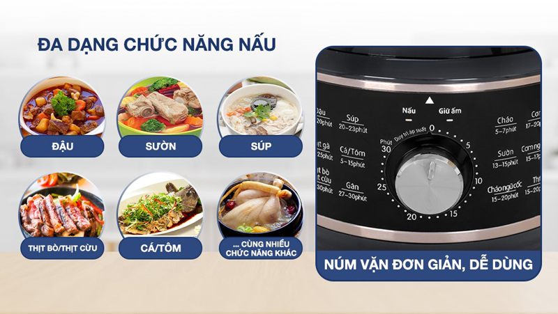 Nồi được tích hợp tới 12 chức năng đun nấu tiện lợi