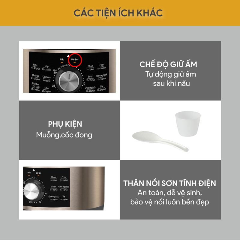 Nồi được tích hợp nhiều tính năng an toàn 