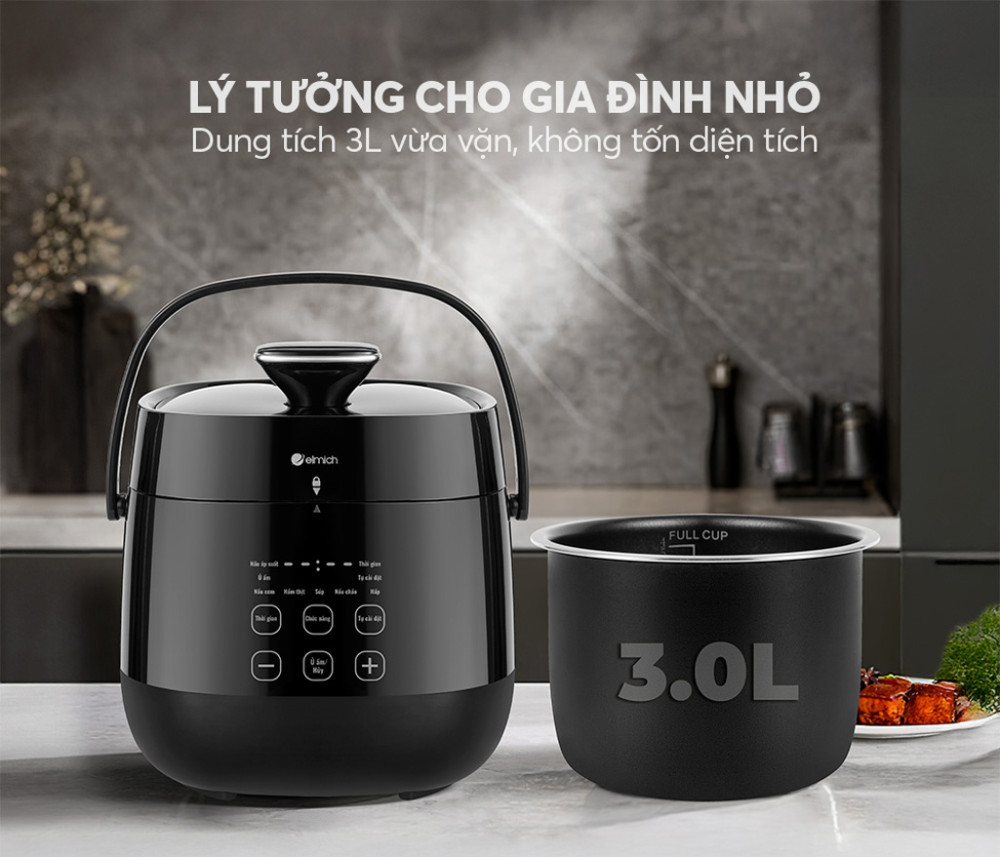 Dung tích 3 lít, náu được lượng lớn thức ăn phù hợp cho gia đình 3-5 người. 