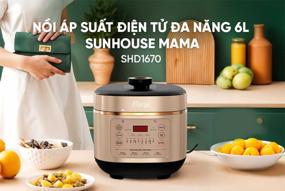 Nồi áp suất điện tử đa năng 6L Sunhouse Mama SHD-1670 - Hàng chính hãng