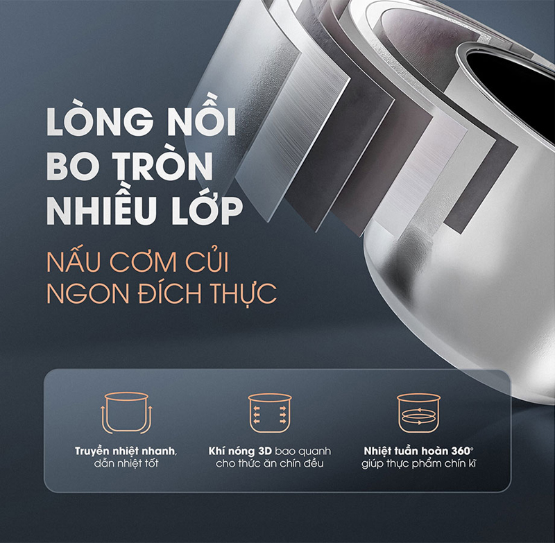 Lòng nồi bằng inox 304 chống dính, an toàn cho sức khỏe