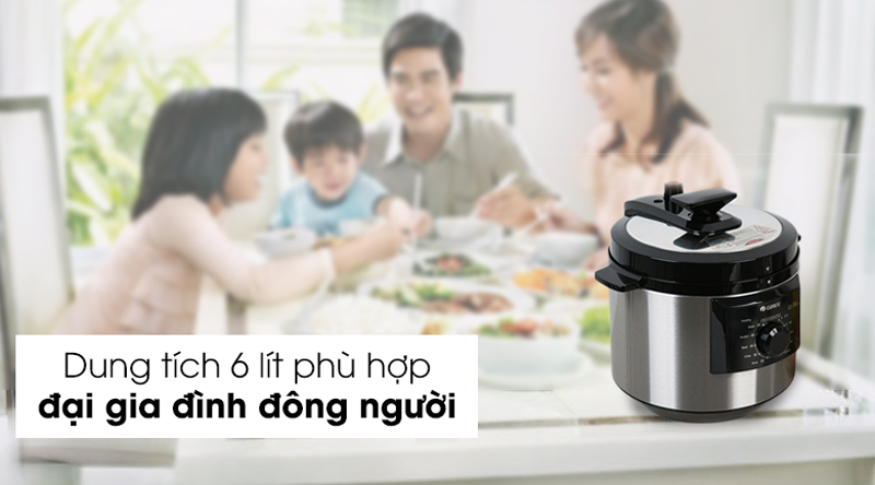 Nồi có dung tích 6L phù hợp cho gia đình 4-6 người ăn.