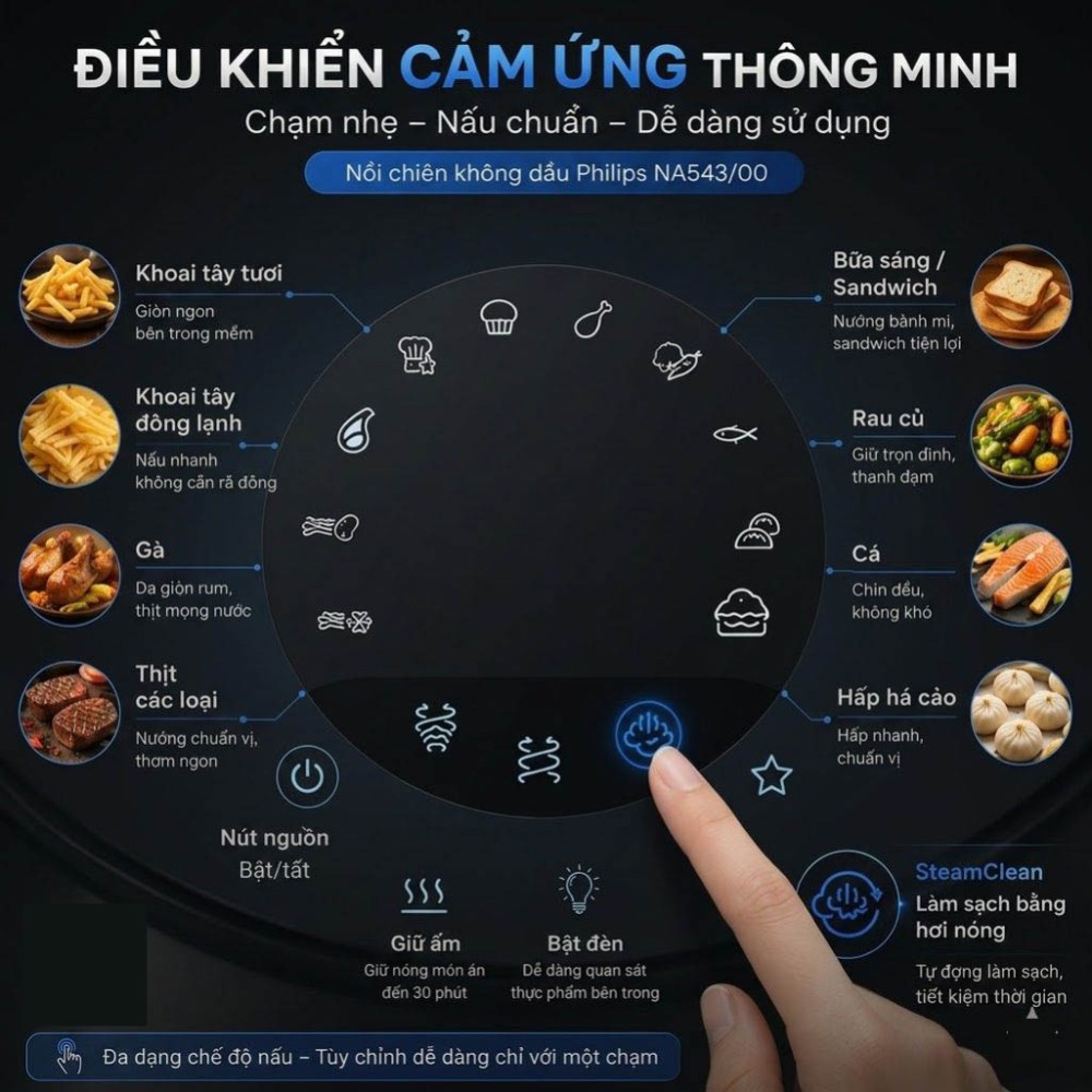 Nồi chiên không dầu kết hợp hấp Philips NA543/00 - 7.2 lít - Hàng chính hãng