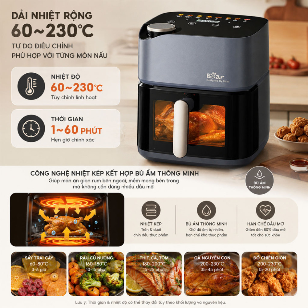 Nồi chiên không dầu 6L Bear AF-5H19I45 - Hàng chính hãng