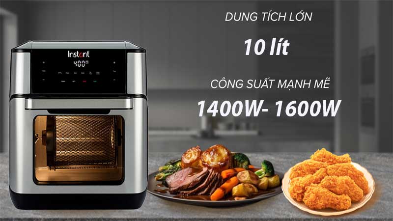 Dung tích và công suất của Nồi chiên không dầu Instant Vortex Plus 10L 7-In-1