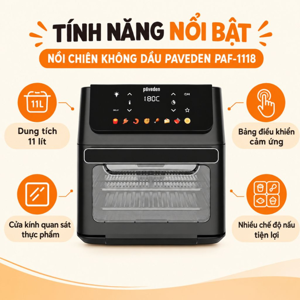 Nồi chiên không dầu Paveden 11 lít PAF-1118  - Hàng chính hãng