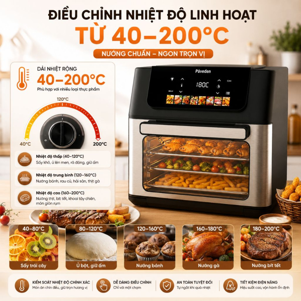 Nồi chiên không dầu Paveden 16 lít PAF-1622 - Hàng chính hãng