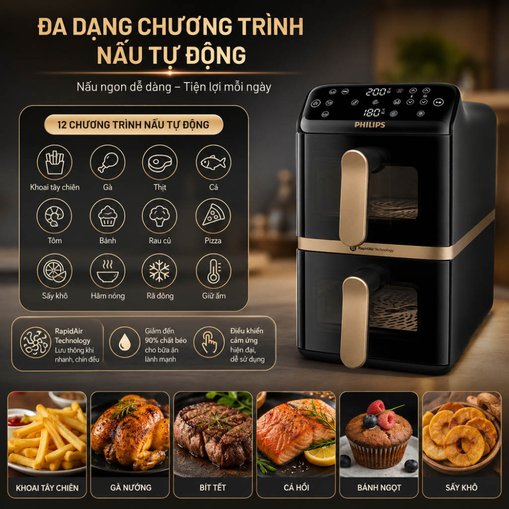 Nồi chiên không dầu Philips 10 lít NA462/70 - Hàng chính hãng