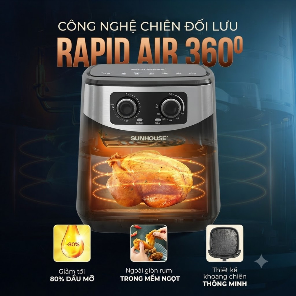 Nồi chiên không dầu 10.5 lít Sunhouse SHD4038 - Hàng chính hãng