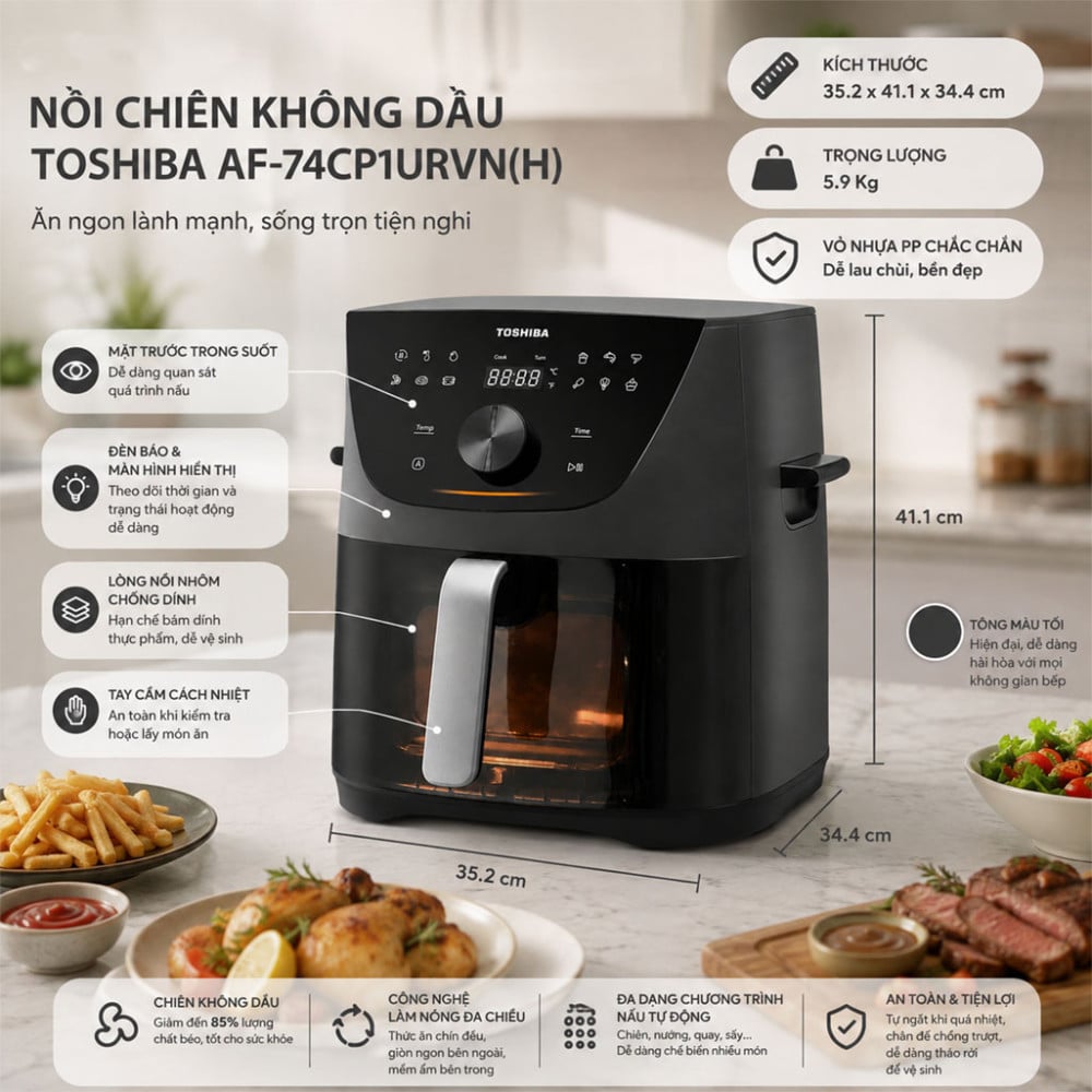 Nồi chiên không dầu Toshiba AF-74CP1URVN(H) - Hàng chính hãng