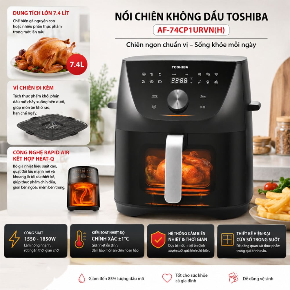 Nồi chiên không dầu Toshiba AF-74CP1URVN(H) - Hàng chính hãng