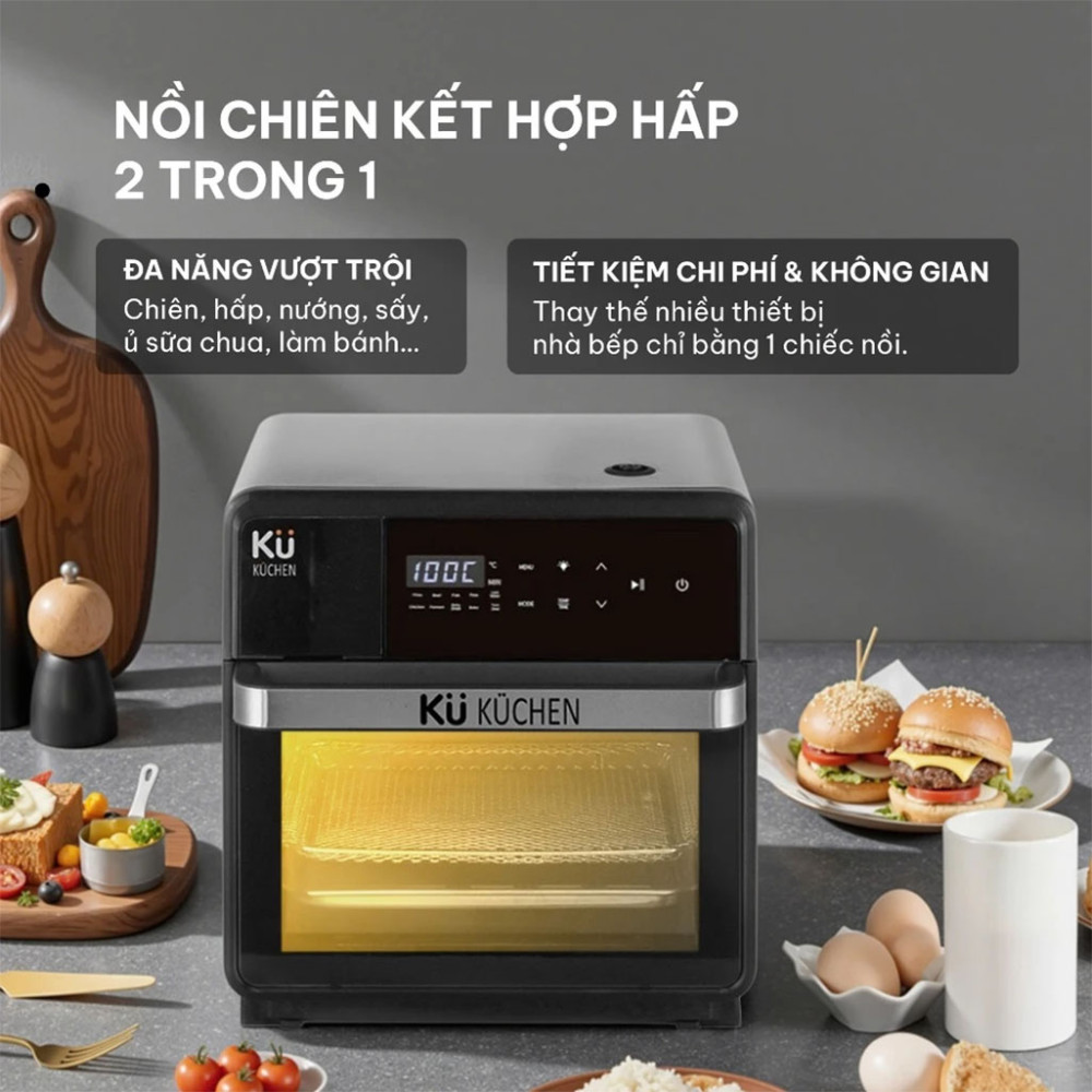 Nồi chiên không dầu kết hợp hấp Kuchen PCL-2228 - Hàng chính hãng