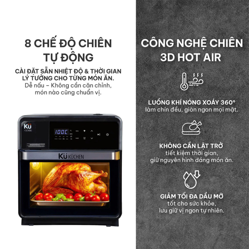Nồi chiên không dầu kết hợp hấp Kuchen PCL-2228 - Hàng chính hãng
