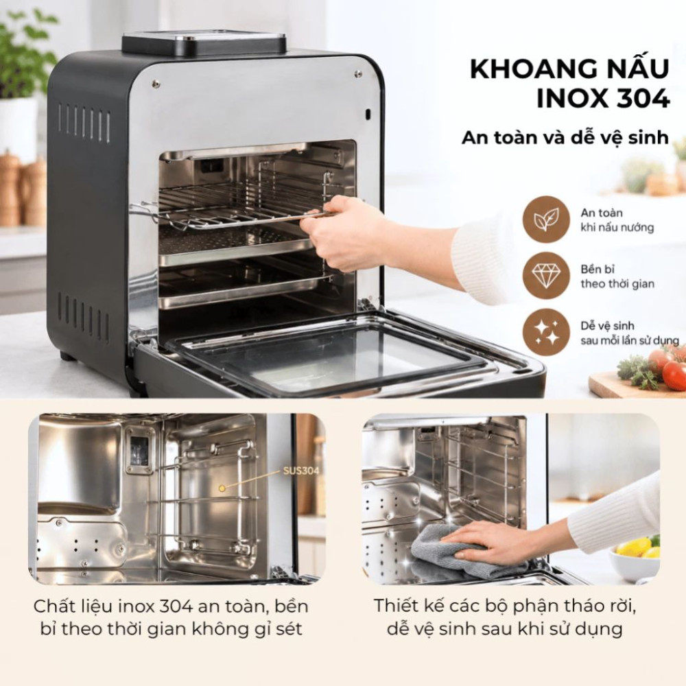 Nồi chiên không dầu kết hợp hấp Paveden PAF-1815ST - Hàng chính hãng