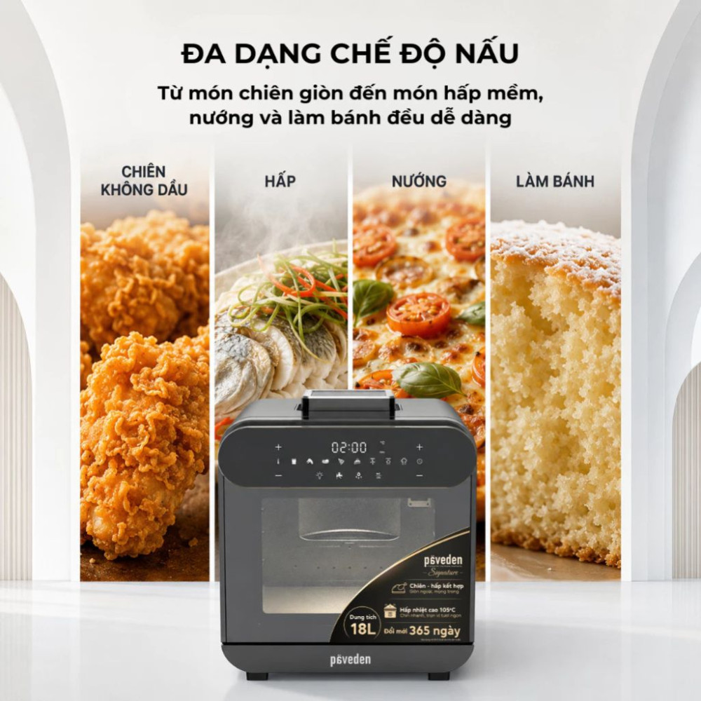 Nồi chiên không dầu kết hợp hấp Paveden PAF-1815ST - Hàng chính hãng