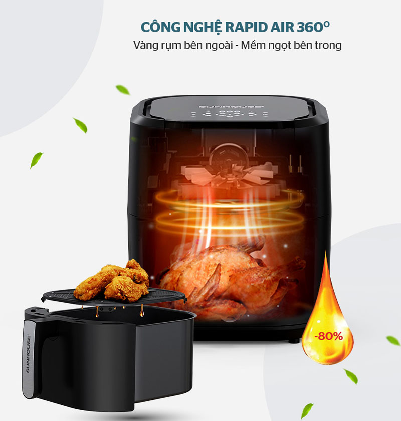 Công nghệ tiên tiến Rapid Air giúp giảm 80% lượng dầu mỡ trong thực phẩm