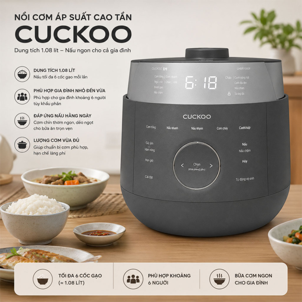 Nồi cơm áp suất cao tần Cuckoo 1.08 lít CRP-LHBR0600F  - Hàng chính hãng