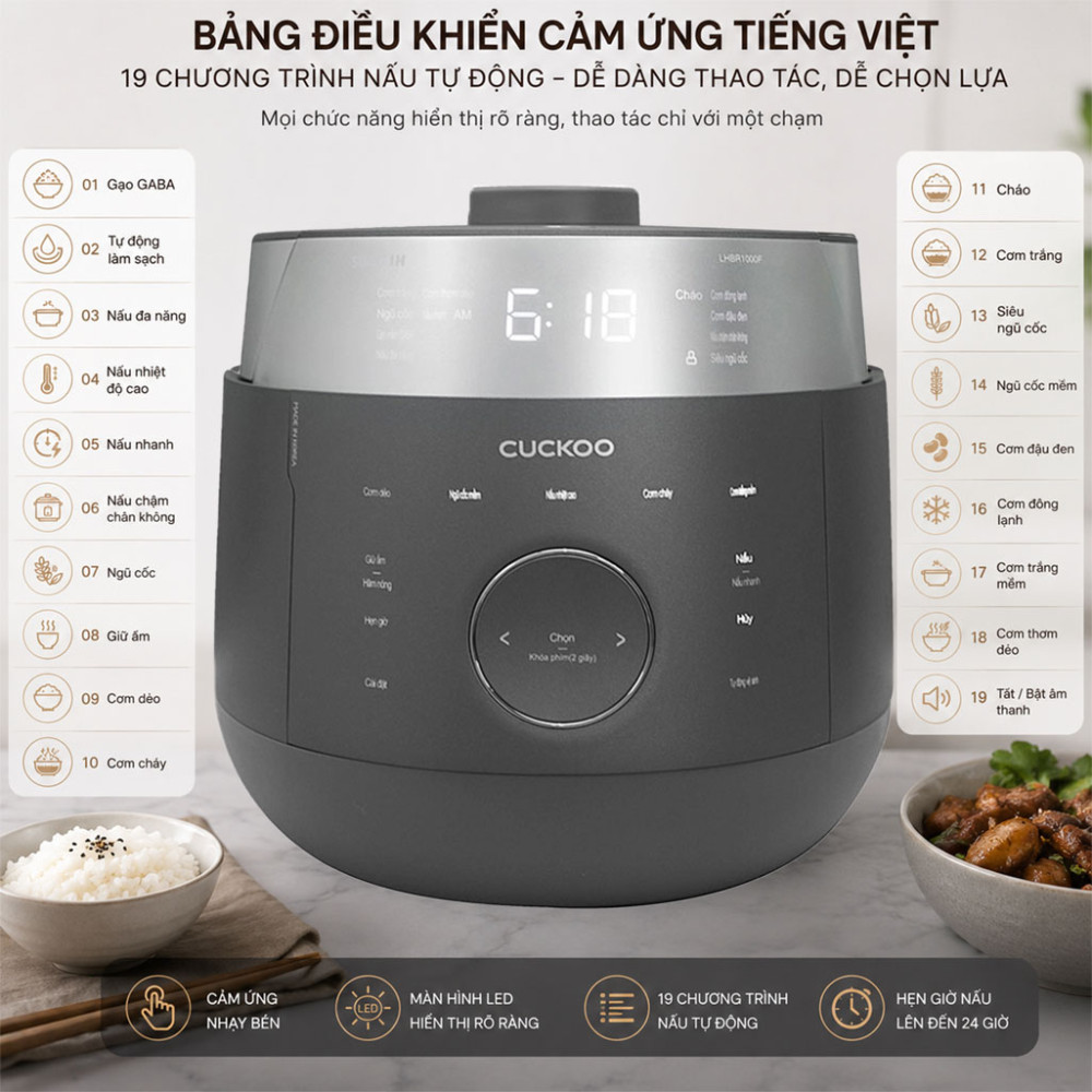 Nồi cơm áp suất cao tần Cuckoo 1.08 lít CRP-LHBR0600F  - Hàng chính hãng