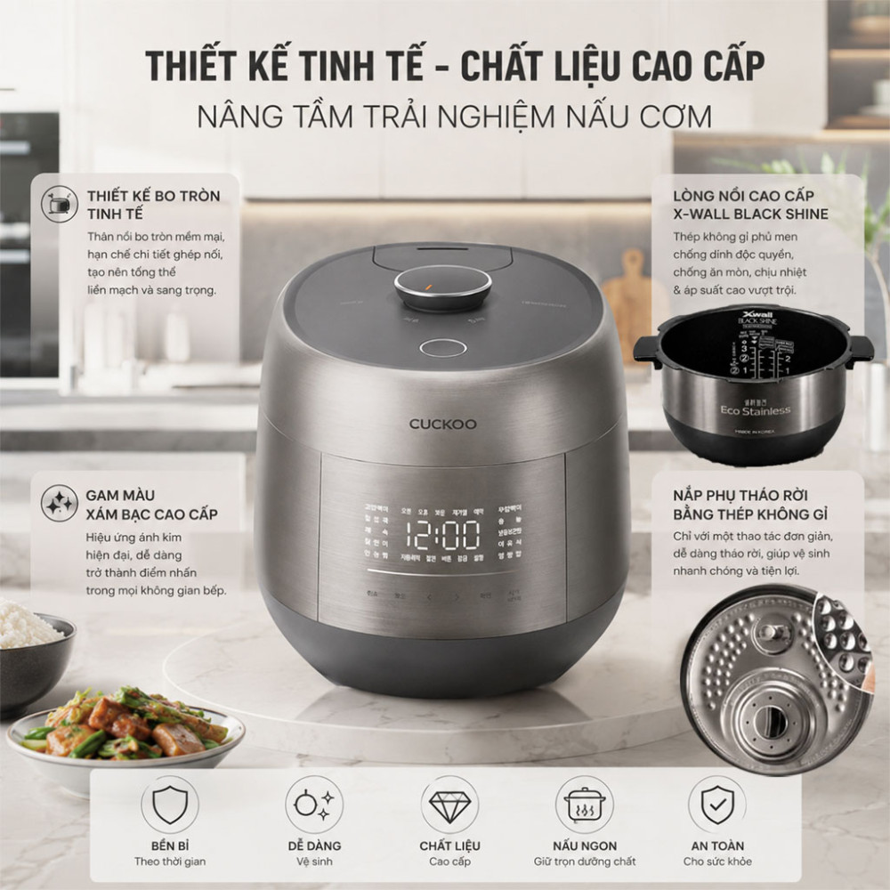 Nồi cơm áp suất cao tần Cuckoo CRP-PHTR0610FSM 1.08L - Hàng chính hãng