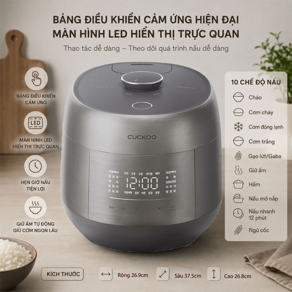Nồi cơm áp suất cao tần Cuckoo CRP-PHTR0610FSM 1.08L - Hàng chính hãng