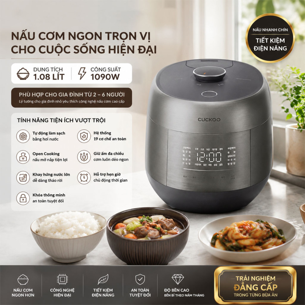 Nồi cơm áp suất cao tần Cuckoo CRP-PHTR0610FSM 1.08L - Hàng chính hãng