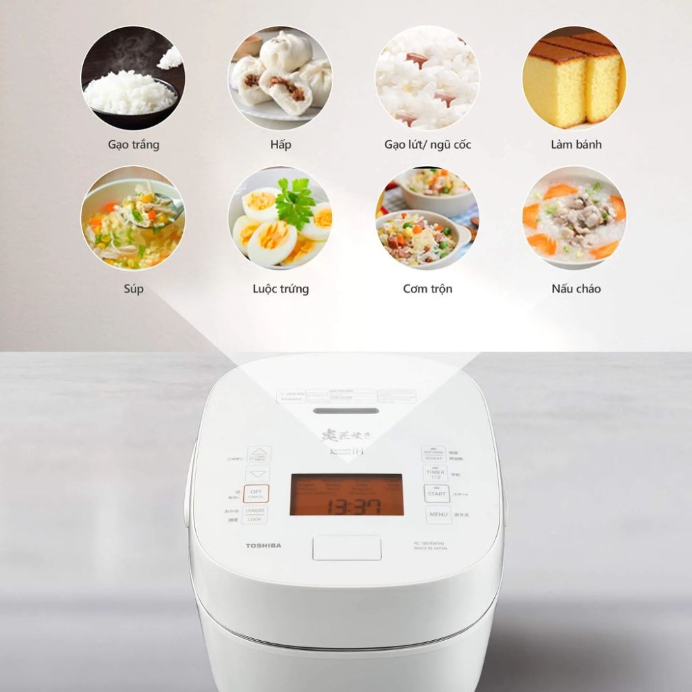 Nồi cơm áp suất cao tần Toshiba 1.8 lít RC-18VXWVN(W) - Hàng chính hãng
