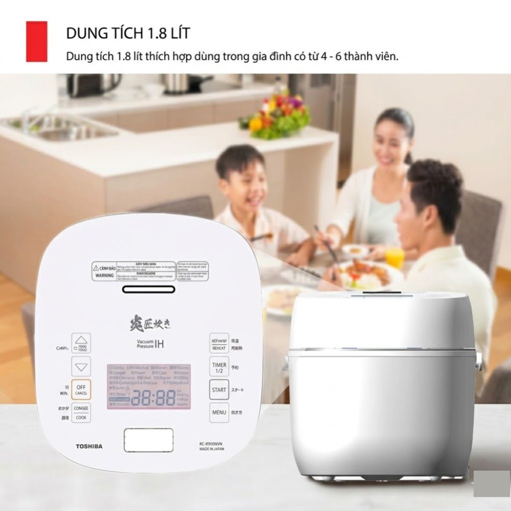 Nồi cơm áp suất cao tần Toshiba 1.8 lít RC-18VXWVN(W) - Hàng chính hãng