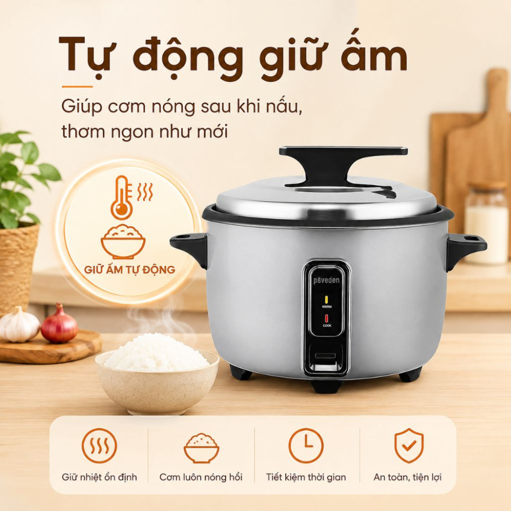 Nồi cơm nắp rời Paveden 10 lít PRC-1030GR - Hàng chính hãng