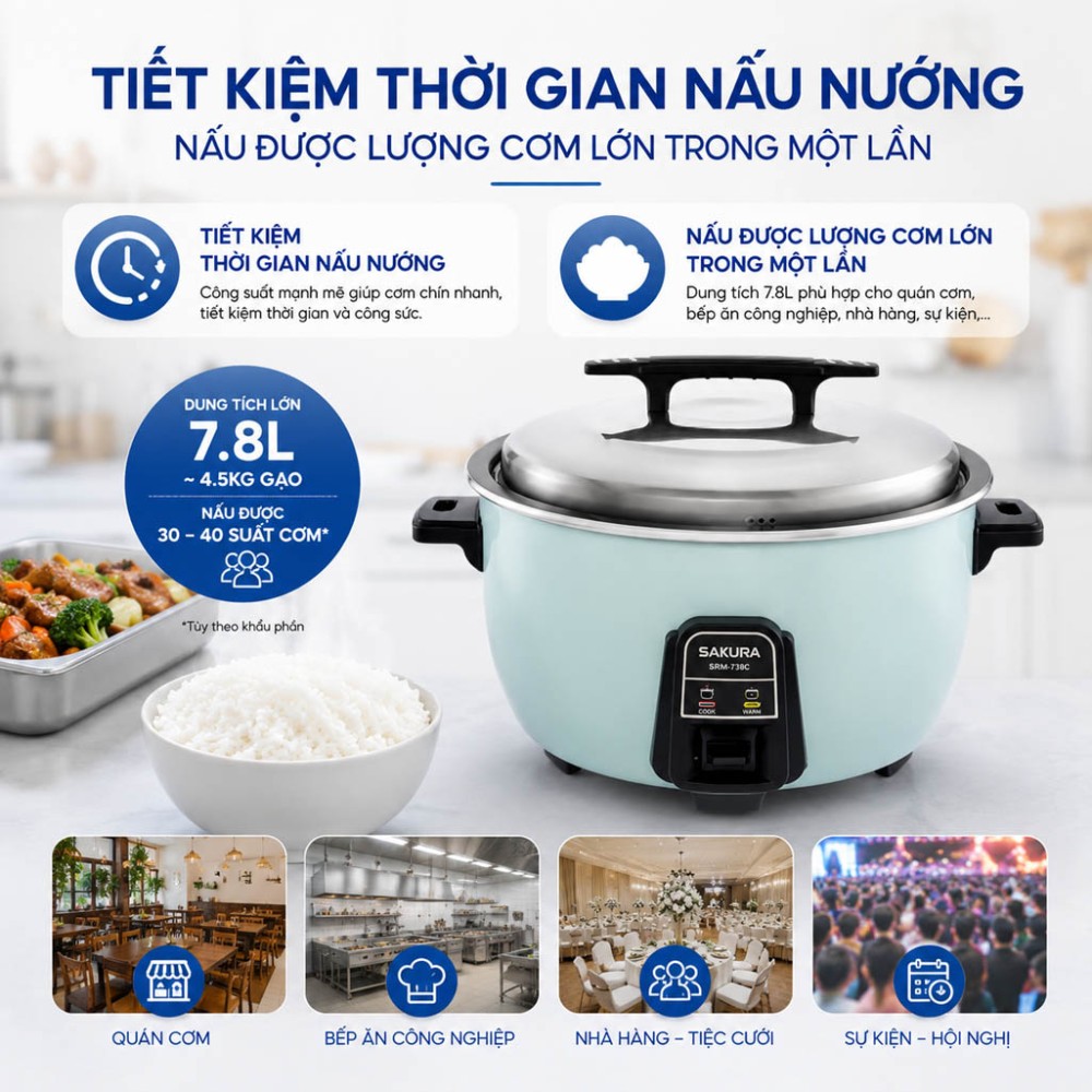 Nồi cơm công nghiệp Sakura KIWA-78E - Hàng chính hãng