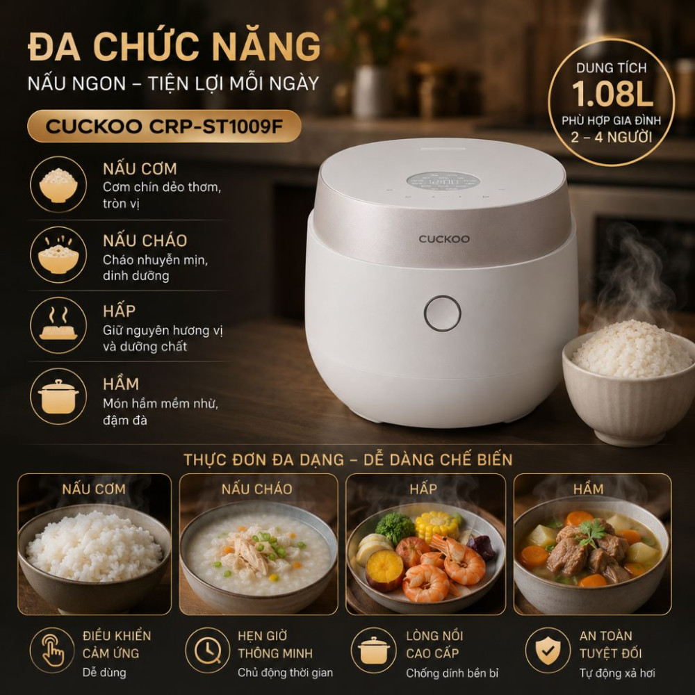 Nồi cơm điện Cuckoo CR0685GW - 1.08 lít - Hàng chính hãng