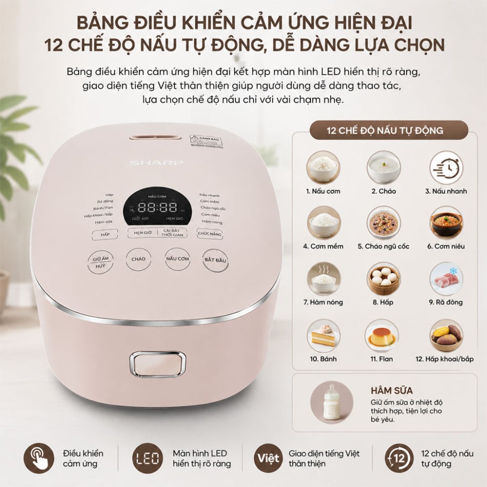 Nồi cơm điện cao tần Sharp 1.5 Lít KS-IH151V-RG - Hàng chính hãng