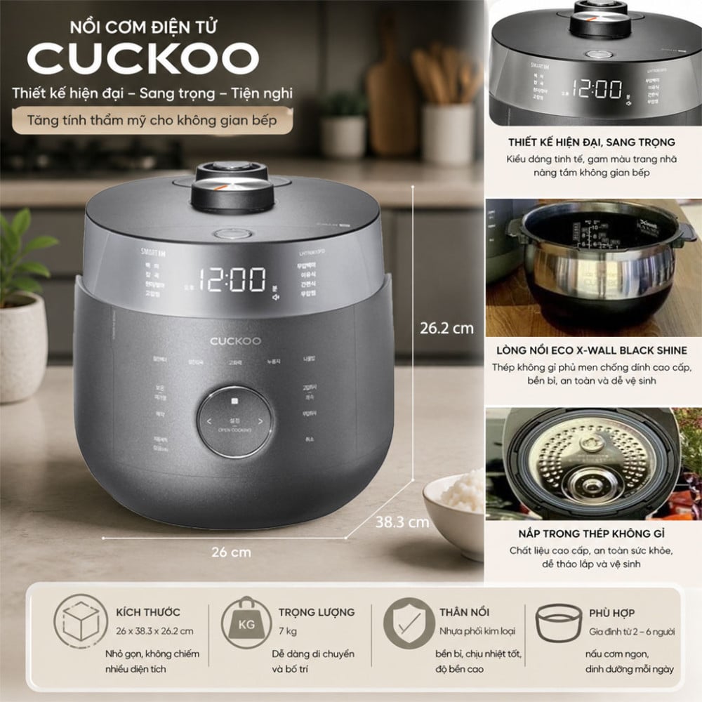 Nồi cơm điện cao tần áp suất kép Cuckoo CRP-LHTR0610FD 1.08L - Hàng chính hãng