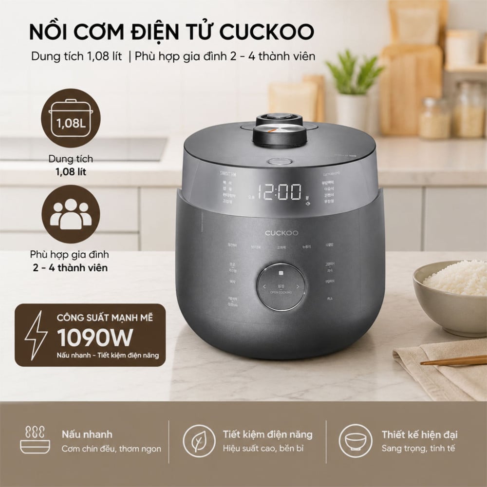 Nồi cơm điện cao tần áp suất kép Cuckoo CRP-LHTR0610FD 1.08L - Hàng chính hãng