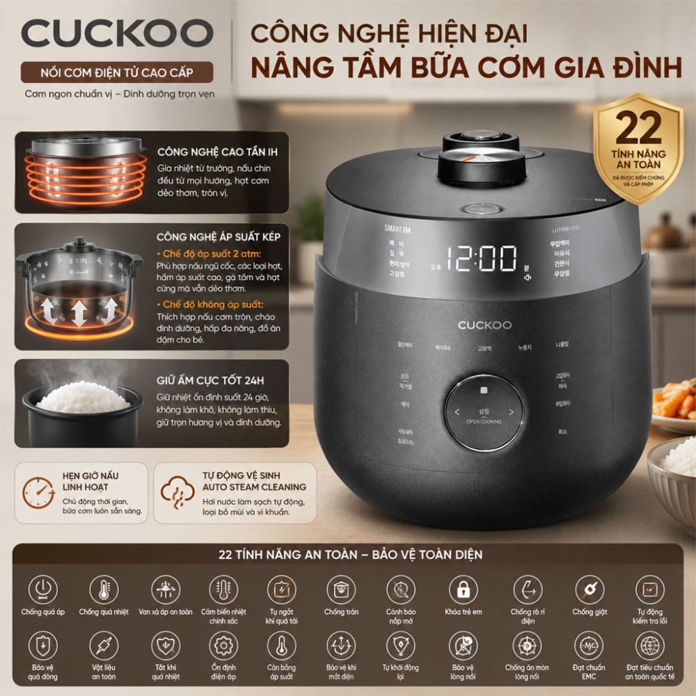 Nồi cơm điện cao tần áp suất kép Cuckoo CRP-LHTR0610FD 1.08L - Hàng chính hãng