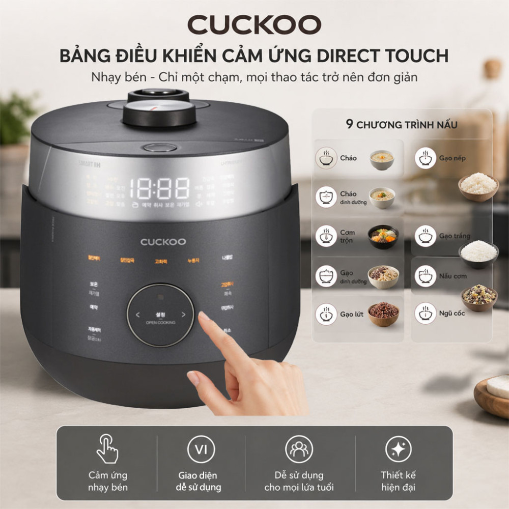 Nồi cơm điện cao tần áp suất kép Cuckoo CRP-LHTR1010FD 1.8L - Hàng chính hãng