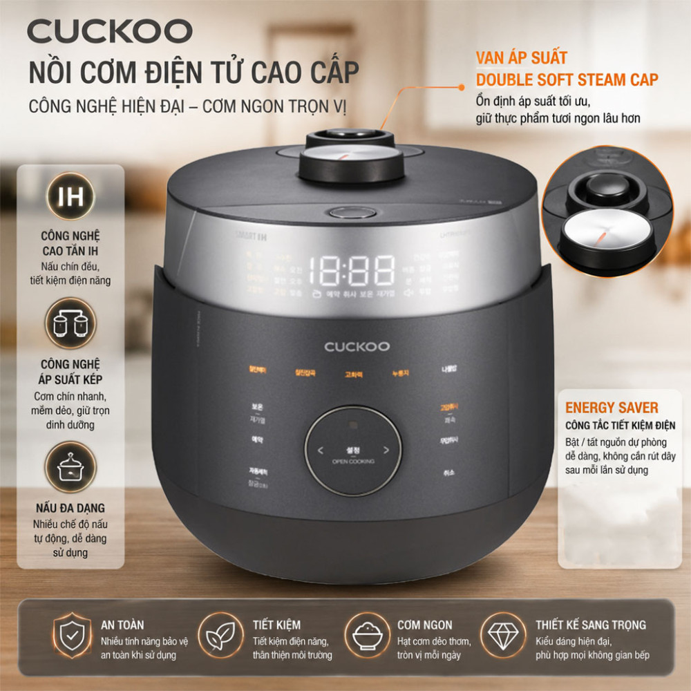 Nồi cơm điện cao tần áp suất kép Cuckoo CRP-LHTR1010FD 1.8L - Hàng chính hãng