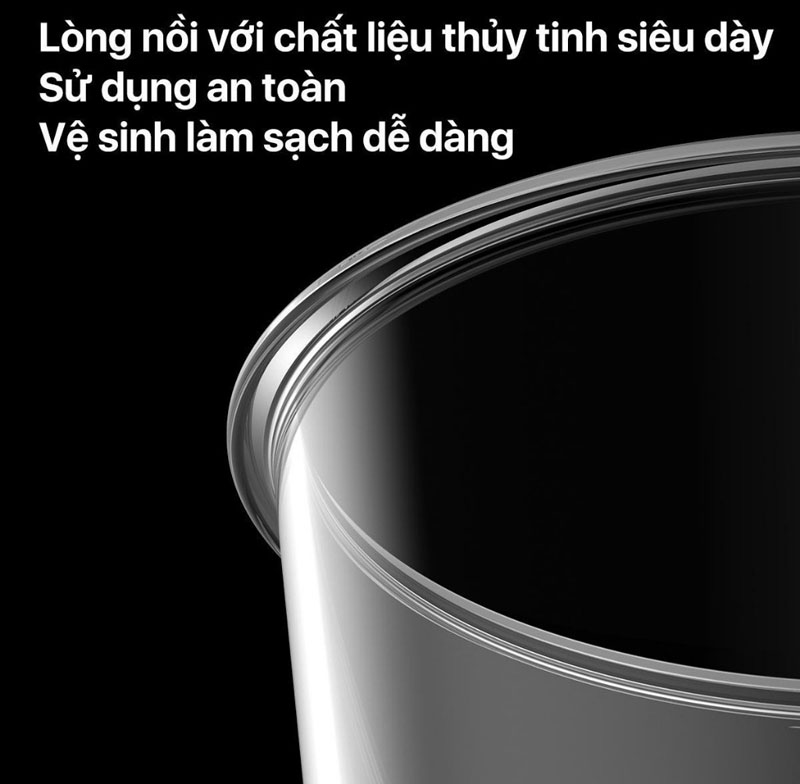 lLòng nồi làm bằng thủy tinh dày dặn, chắc chắn, truyền nhiệt tốt, nấu ăn an toàn