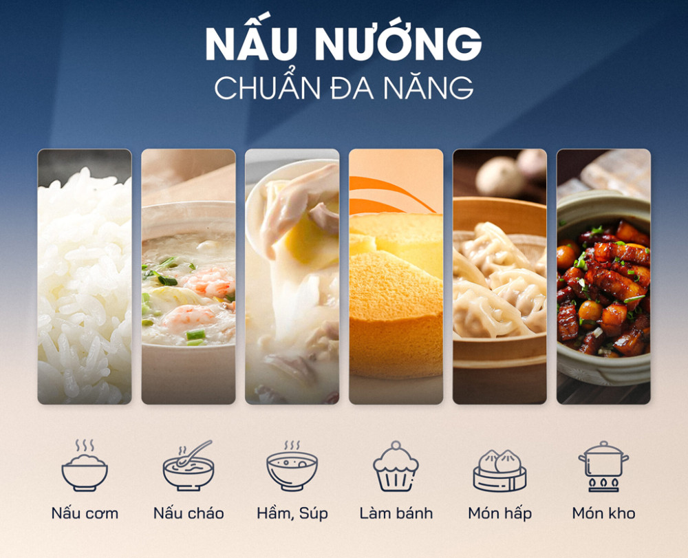 Nồi được tích hợp nhiều chế độ nấu thông minh