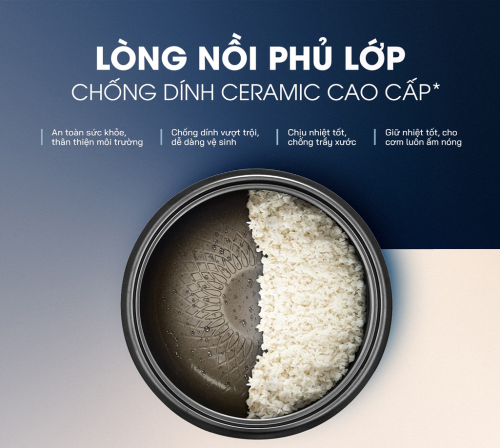 Lòng nồi dày, chống dính cao cấp, an toàn sức khỏe, hạn chế bám dính